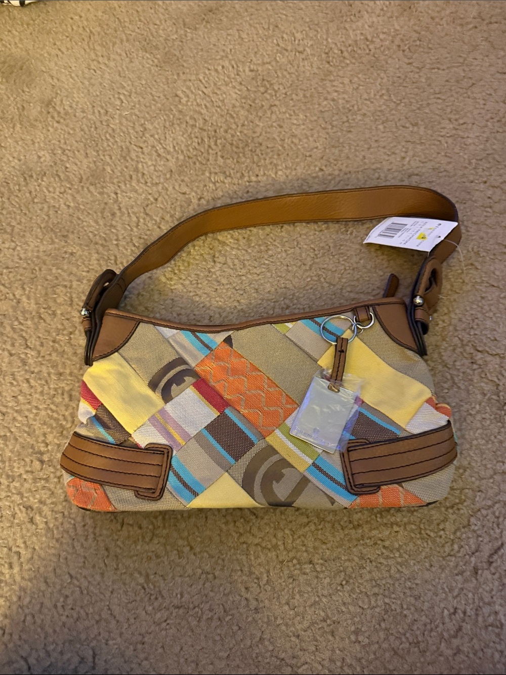 Etienne Aigner Multicolor Geometric Shoulder Bag with Tan Trim
